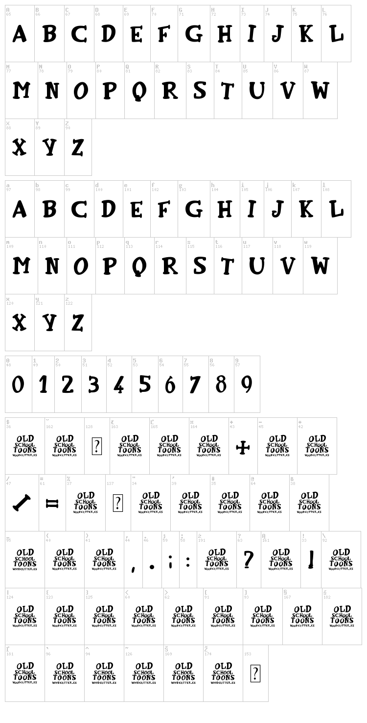 Old School Toons font map